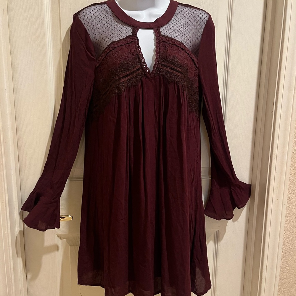 Chic Long Sleeve Burgundy Dress